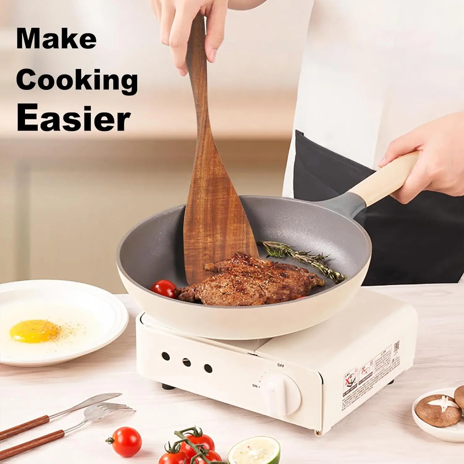 Wooden kitchen utensil cooking set, household spatula spoon set, salad spoon fork, mixing spoon, kitchen baking set