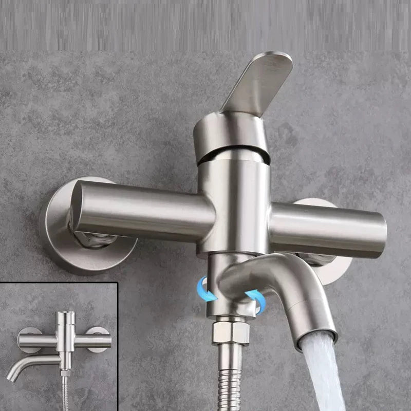 Stainless Steel Bathtub Shower Mixer Tap Wall Mounted Faucet with Ceramic Valve Core Triple Hot Cold Bathroom Fixture