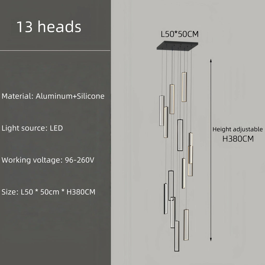 Modern Simple Staircase LED Chandeliers Aluminum Squarer Pendant Lights Loft Villa Duplex Exhibition Hall Decor Lighting Fixture