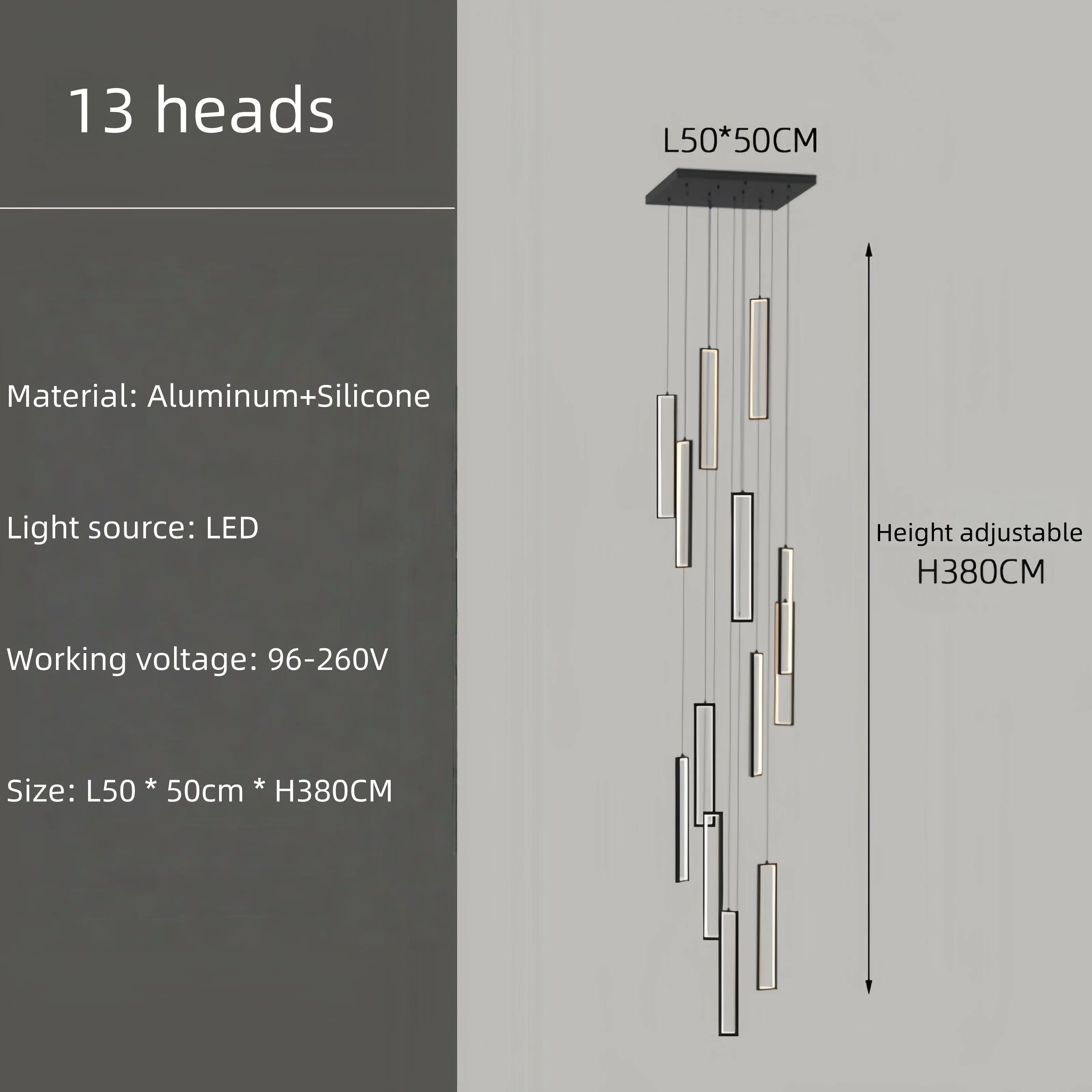 Modern Simple Staircase LED Chandeliers Aluminum Squarer Pendant Lights Loft Villa Duplex Exhibition Hall Decor Lighting Fixture