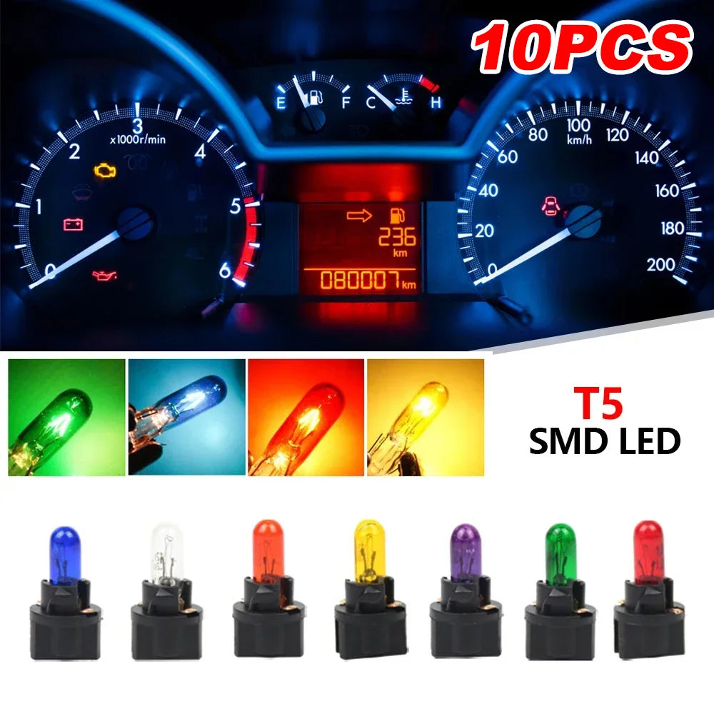10Pcs T5 SMD LED Car Light Automobiles Light-emitting Diode Instrument Gauge Dashboard Light Bulbs Auto Interior Indicator Lamp