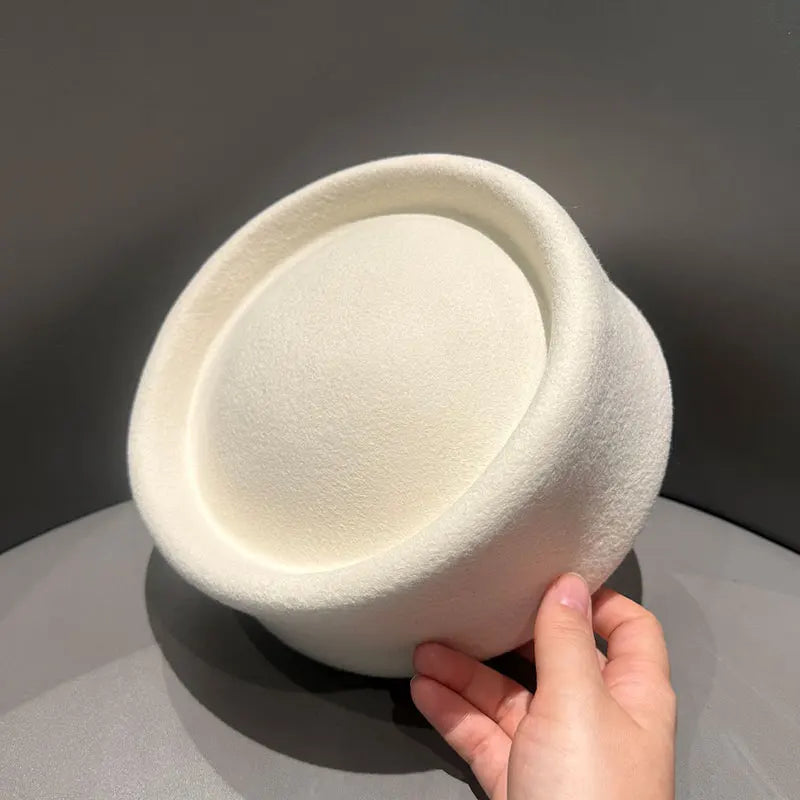 Women Berets Hat Fashion Fall Winter Vintage Concave Top Pillbox Cap 100% Wool Fedoras Hats Wedding Designer Western Church Hat