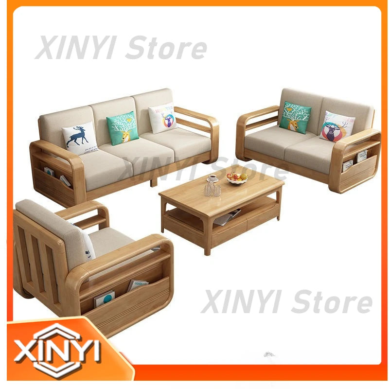 All Solid Wood Sofa and Nordic Living Room Coffee Table Combination for Modern Home Decor