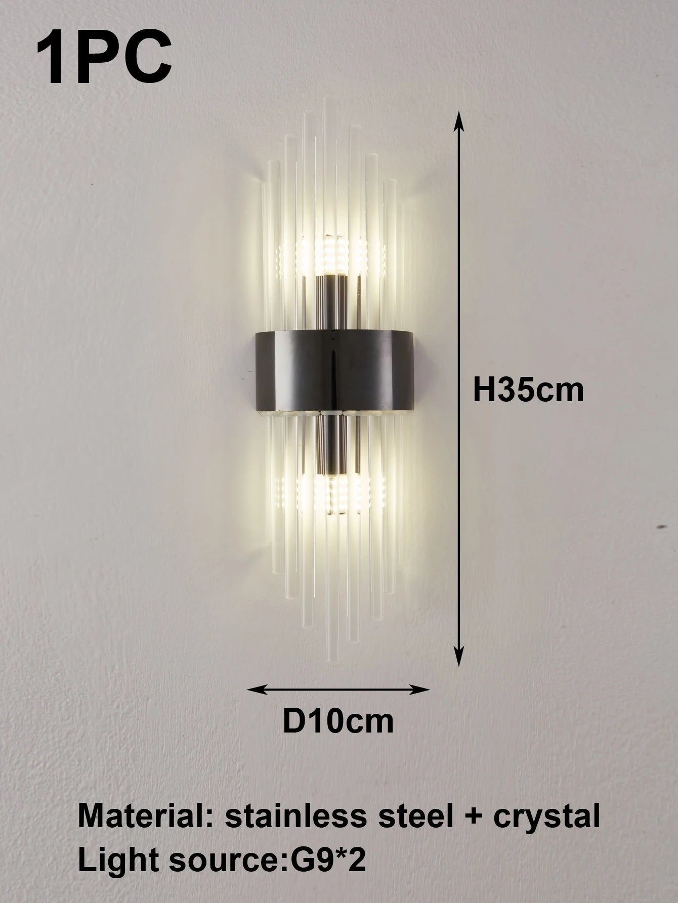 Gold/Black Stainless Steel Crystal Wall Sconce for Living Room, Bedroom, Kitchen Home Decor Lighting, G9 Light Source