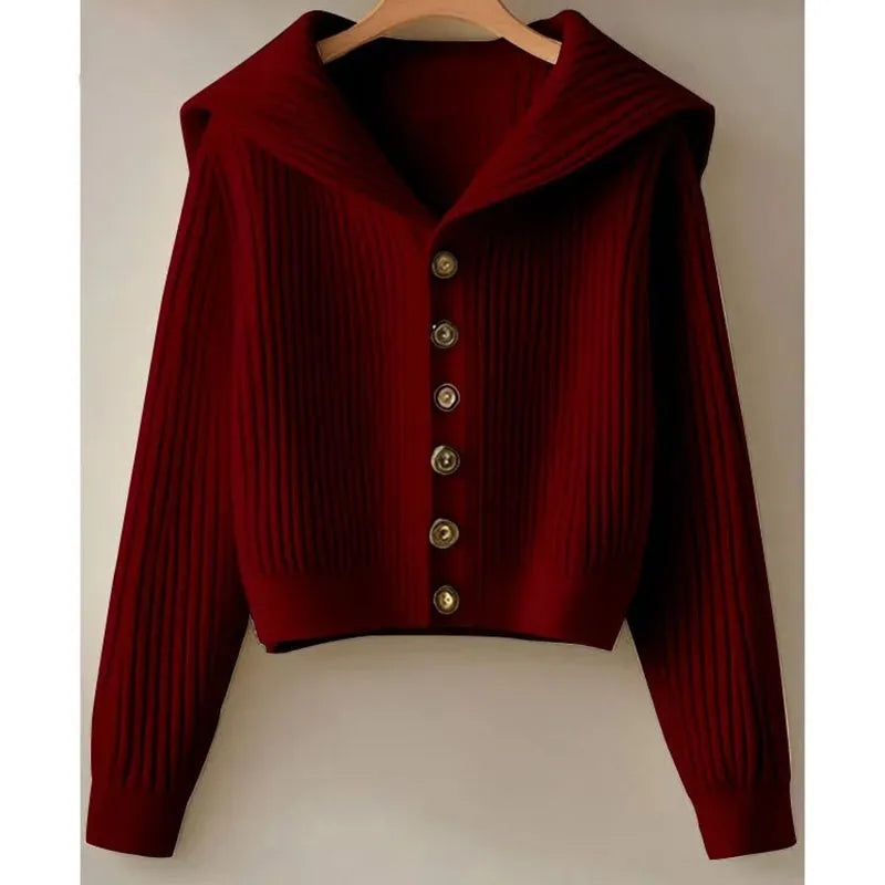 Spring Autumn Women Leisure Solid Color Knitted Retro Lady Fashion Long Sleeves Sweater Cardigan Lazy Wind Female Knitting Top
