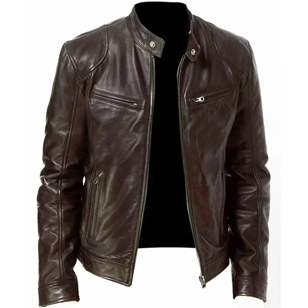 Motorcycle Leather Jackets Man Casual Fashion Motorcycle Coat Slim Fit Lapel PU Jackets Fall Anti-wind Leather Coat Male Retro