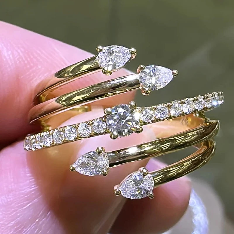 CAOSHI Gorgeous Stylish Wedding Party Rings with Multi-layer Zirconia Female Luxury Fashion Finger Accessories Delicate Jewelry