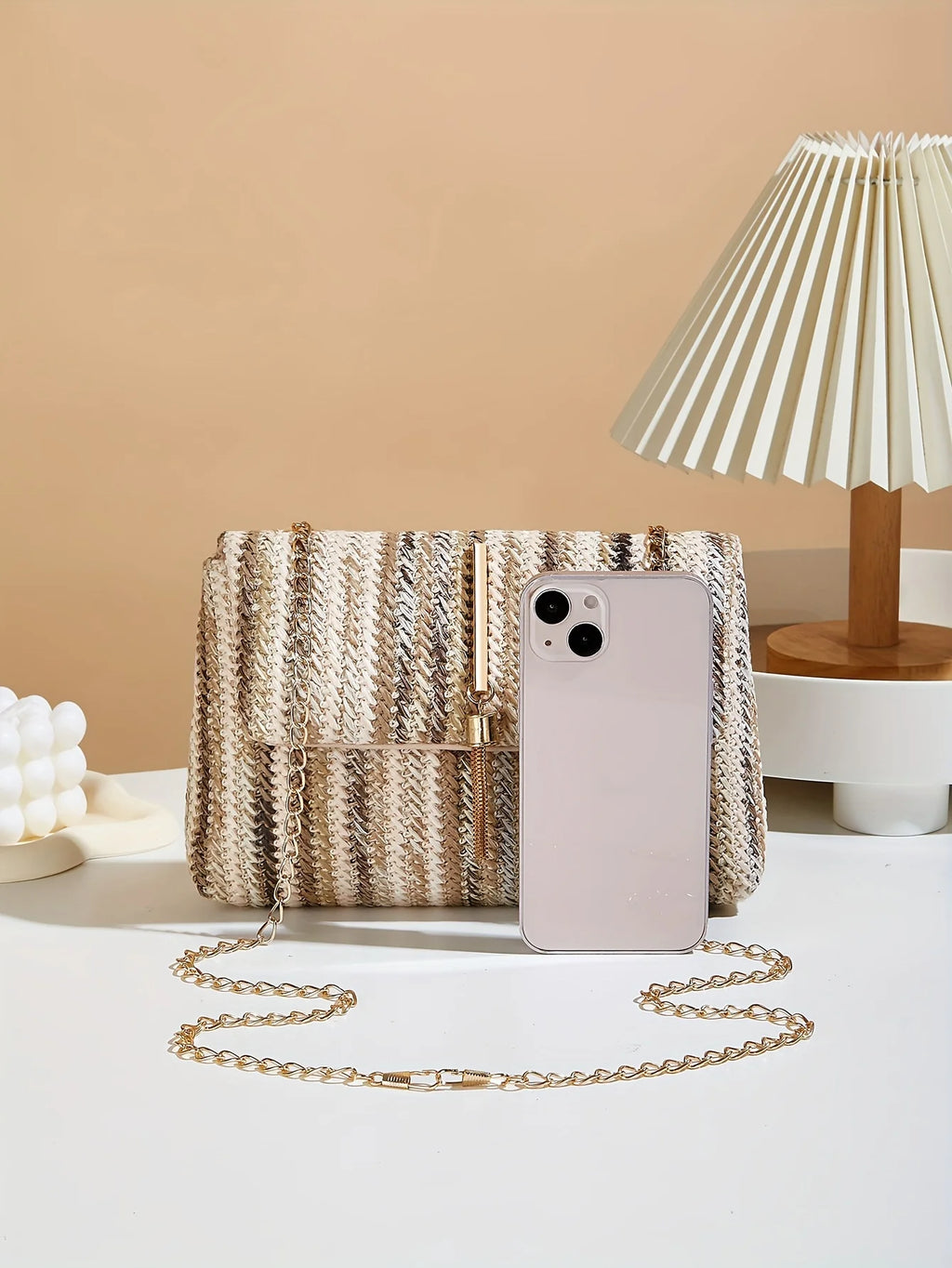 Chic Rainbow Stripe Straw Crossbody Bag for Women Adjustable Shoulder Strap Magnetic Closure Tassel Accent, Fashion Square Purse
