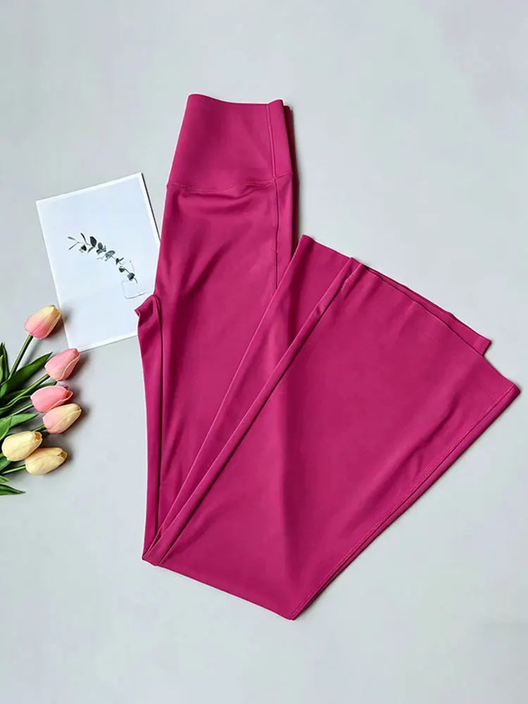 Women High Waist Pilates Flared Fitness Pants Peach Hip Lifting Nude Feeling Tight Flared Trouser All Season Gym Yoga Sweatpants