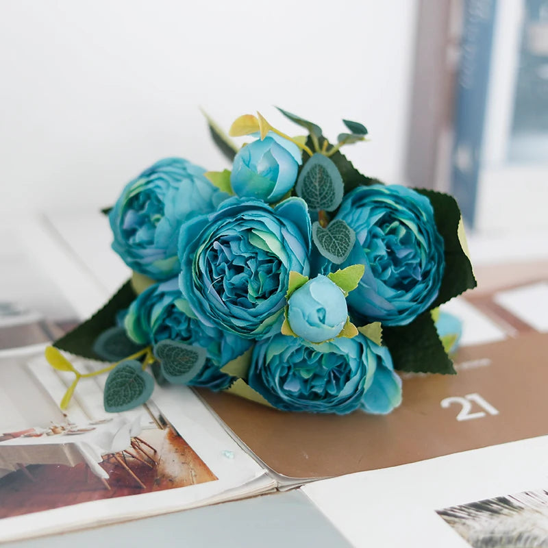 Peony Artificial Flower Exquisite Wedding Bridal Party Bouquets Home Vase Accessories Fake Christmas Table Garden Backdrop Decor