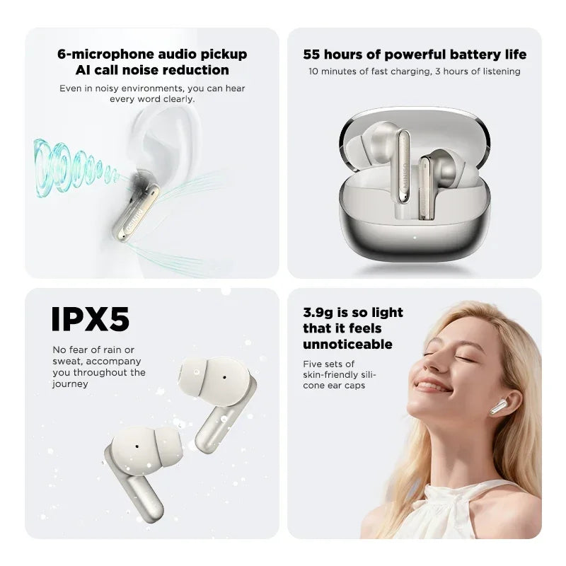 MINISO MS106 Bluetooth Earphones  AI Translator Earbuds TWS Ear Clip Sports Earphones Noise Reduction Wireless Headphones