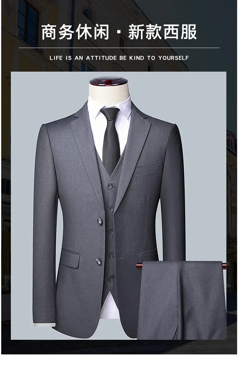 Suit Fashionable Formal Outdoor Gentleman Solid-color Men's Business Wedding Hosting Banquets Casual British Style Fitted Gentle