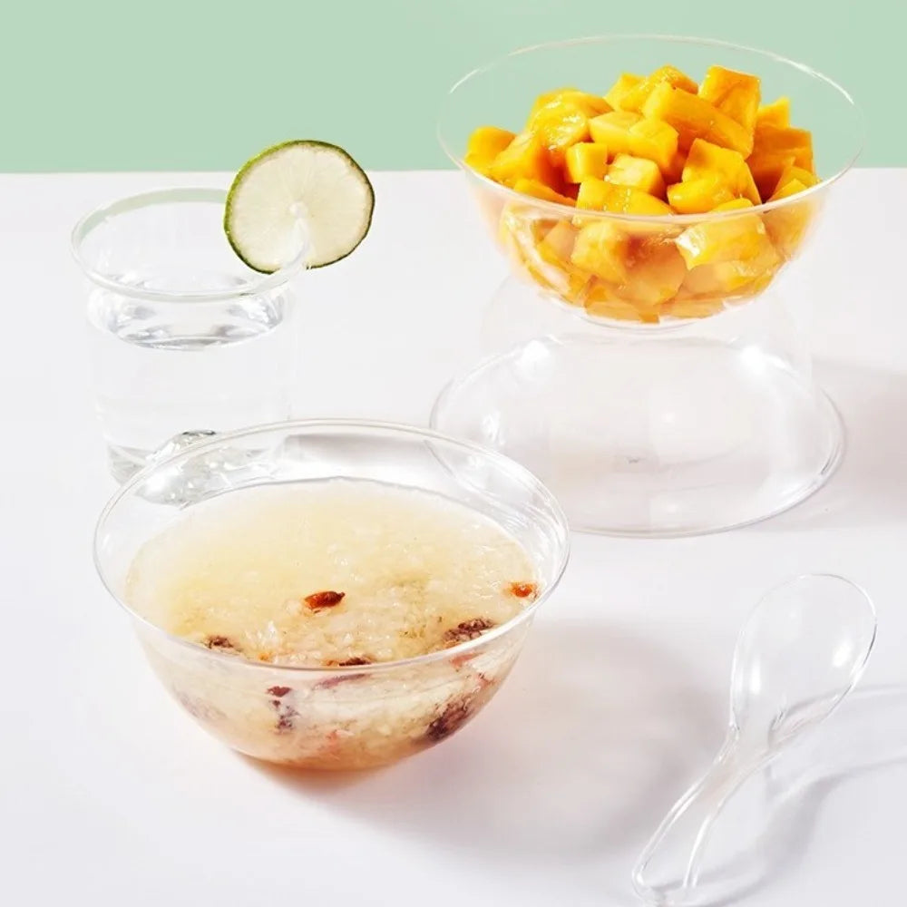 25PCS Food Grade Plastic Disposable Lunch Bowl Thick Kitchen Accessories Hot Pot Tableware Transparent Round Lunch Bowl