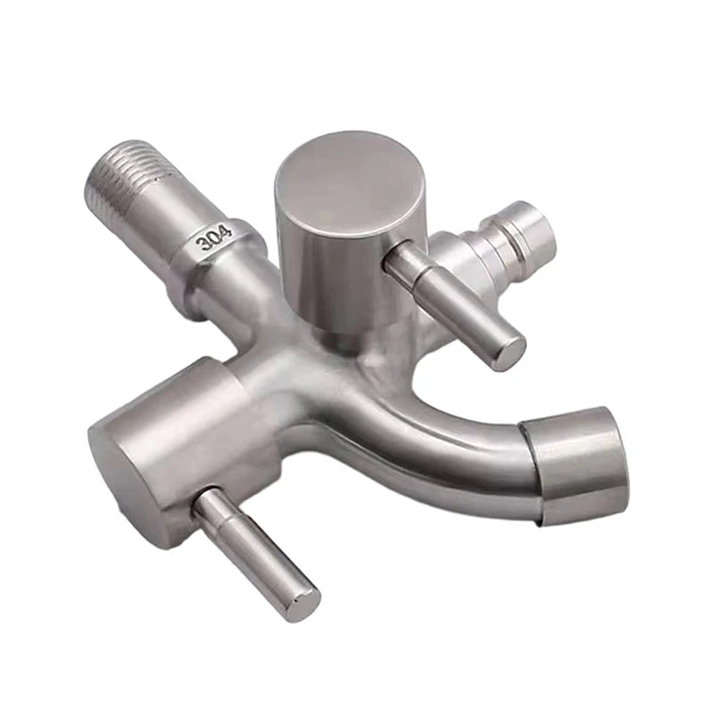 1Pc Multifunctional One Into Two Out Faucet - 304 Stainless Steel Double-outlet, Washing Machine Garden Sink Pool Outdoor Tap