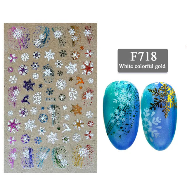 Autumn and Winter Blue Landscape Lines Flowers Birds Butterfly 3D Stickers Nail Art Decals Nail Parts Christmas Nail Stickers