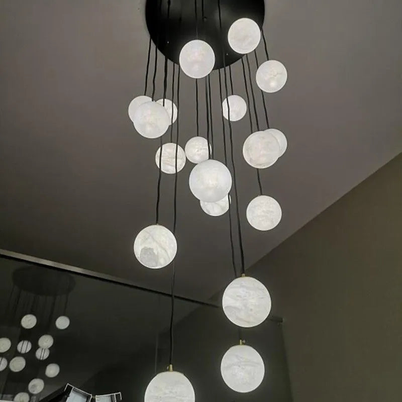 2026 New Modern Staircase Decor Lighting Luxury Marble Chandeliers Duplex Villa Loft Dining Room Hall Living Room Pendant Lights
