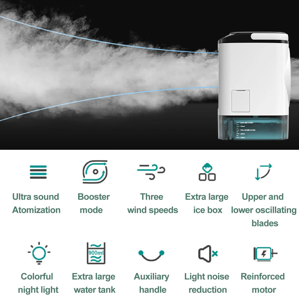 Mini Air Conditioner 12W 900ml Water Tank USB Powered Humidifying Misting Portable Air Cooler for Home Desk Office