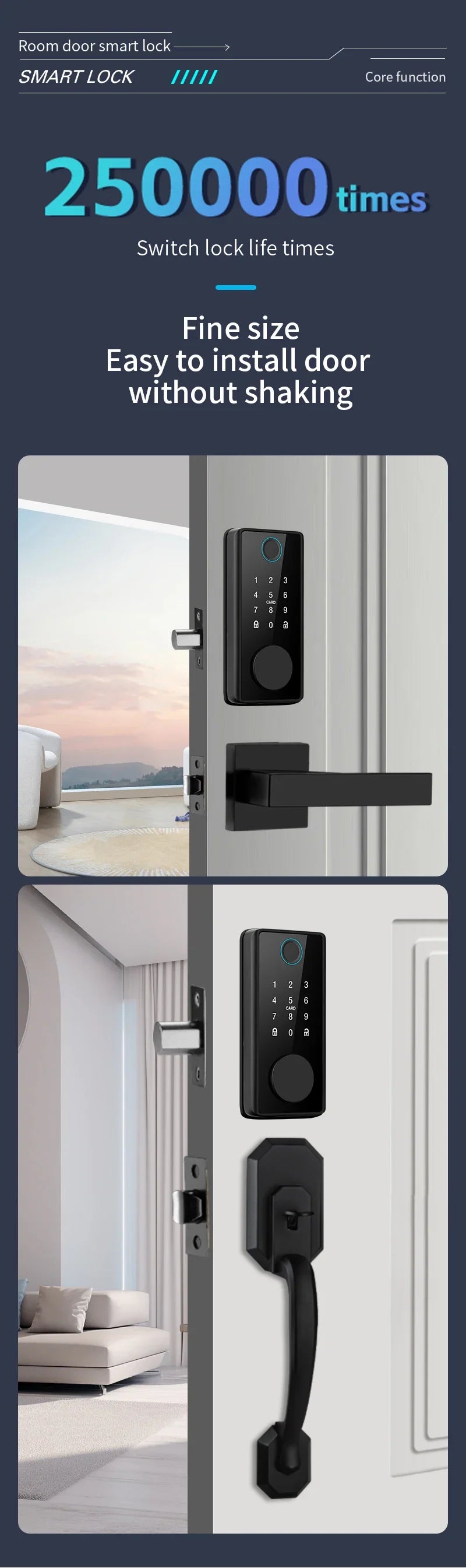 Tuya WiFi Smart Door Lock Keyless Entry Fingerprint Electronic Digital Lock TTlock App/Password/IC Card Unlock For Wooden Door