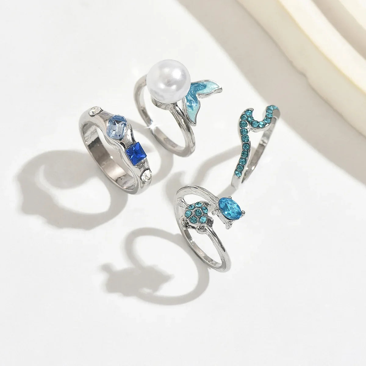 3pcs Set New Fashion 925 Sterling Silver Cute Guppy Ring Stacking Finger Ring, Animals Adjustable Open Rings Birthday Gift