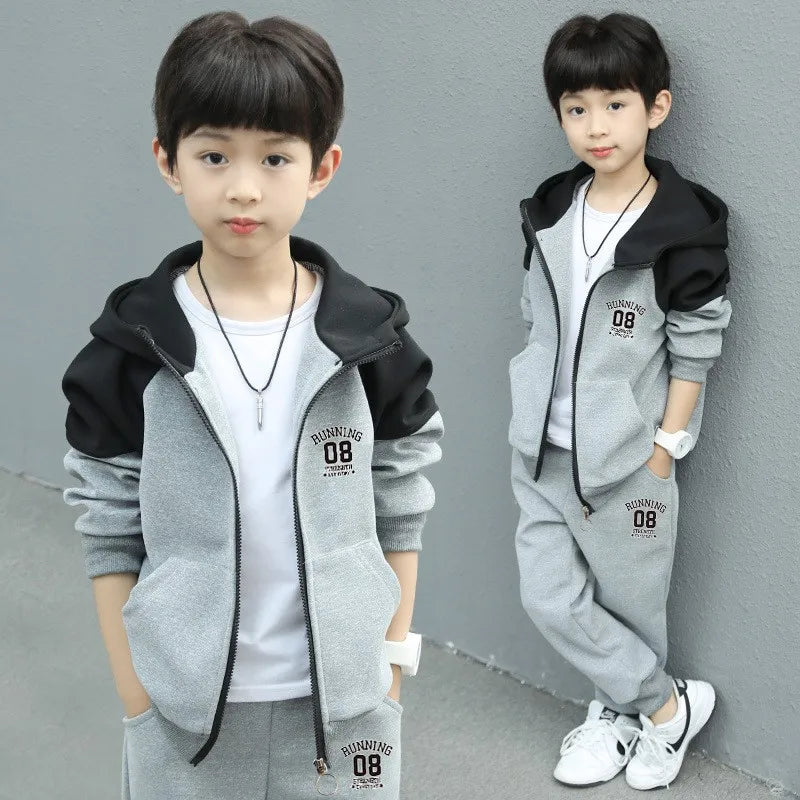 Spring Autumn Teenage Boys Clothing Set Letter Hooded Jacket + Pants 2Pcs For 5-14 Years Kids Tracksuits Children Casual Outfits