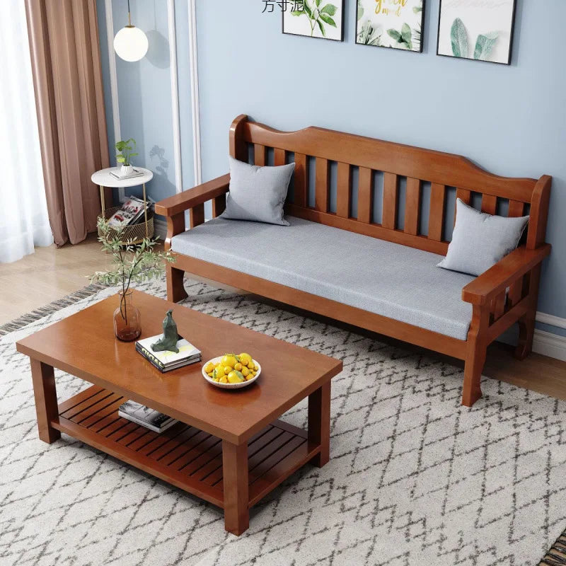 Solid wood bench combination sofa small apartment simple leisure living room retro balcony new Chinese style office wooden sofa