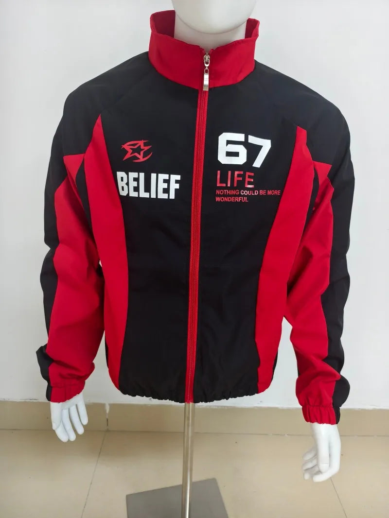 【Ready Stock】Retro Bomber Jacket For Men Racing Print Casual Loose Couple Windbreaker With Zipper