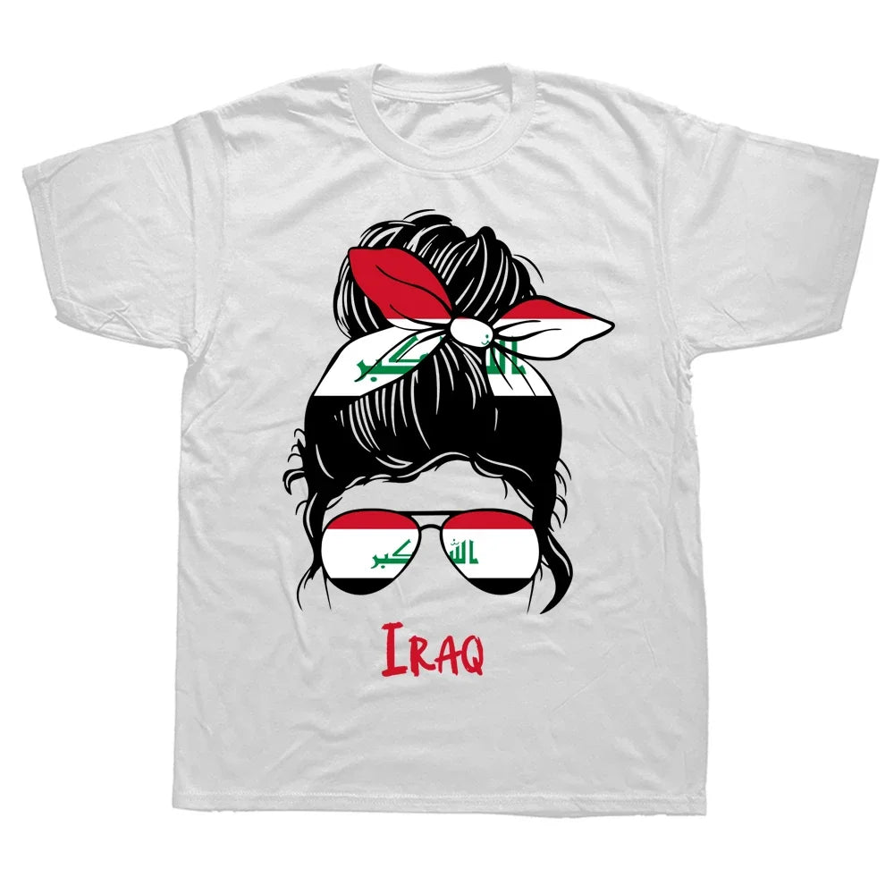 Funny Iraqi Iraq Girl Woman Flag T Shirts Summer Tee Tops Round Neck Short-Sleeve Fashion Tshirt Clothing Casual Basic T-shirts