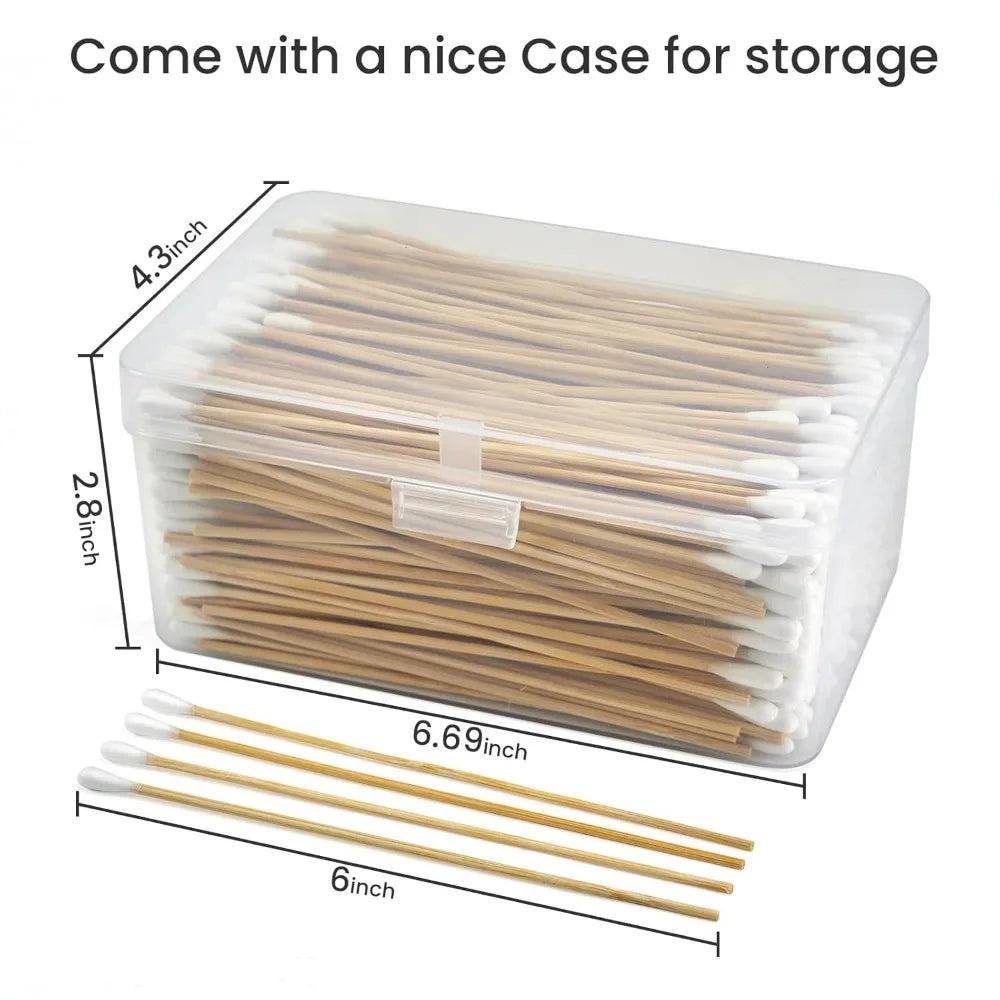 100/300Pcs 6 Inch Long Cotton Swabs with Wooden Handles, Cotton Tipped Applicator for Cleaning, Cotton Sticks Oil Makeup
