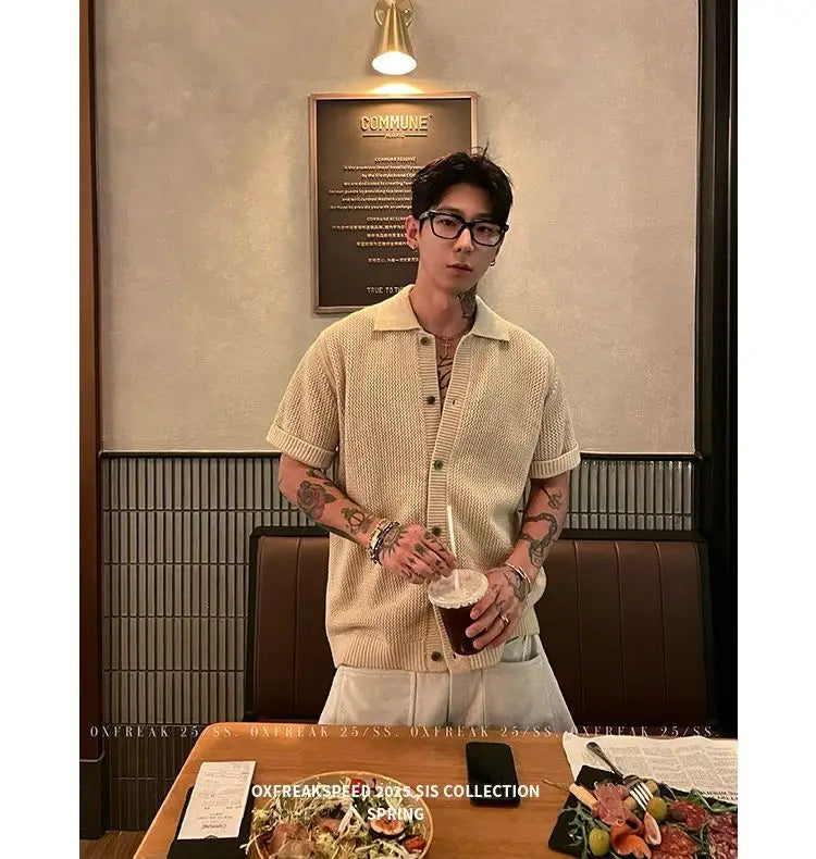 Men's Vintage Knitted Polo Shirt 2025 Summer Short Sleeve Cotton-Blend Breathable Old Money Style Luxury Texture Top