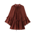 MUJER Ruffle Short Dresses for Women Fairy Ruched Mini Dress Women Spring Semi Sheer Womens Dresses Loose Party Women's Dress