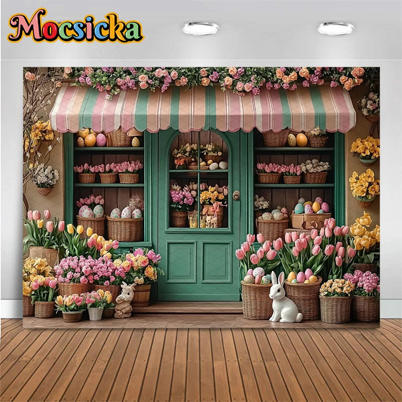 Mocsicka Easter Photography Backdrop Spring Birthday Party Backgrounds Flowers Store Egg Rabbit Decors Photo Studio Props Banner