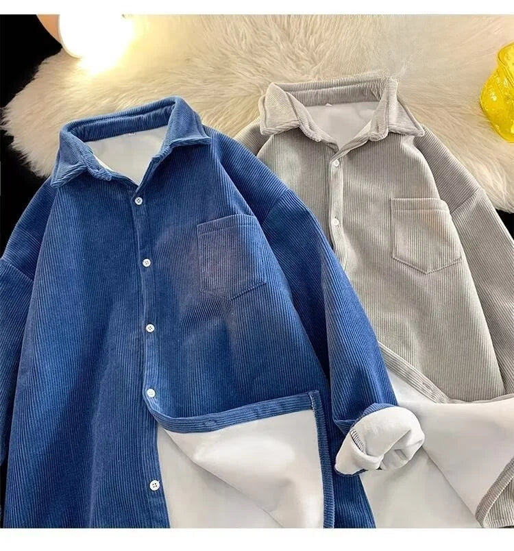 Corduroy Long Sleeve Shirt Jacket Men's Autumn Winter Thickened Casual Wear Resistant Embellished Standard Fit Youth Fashion