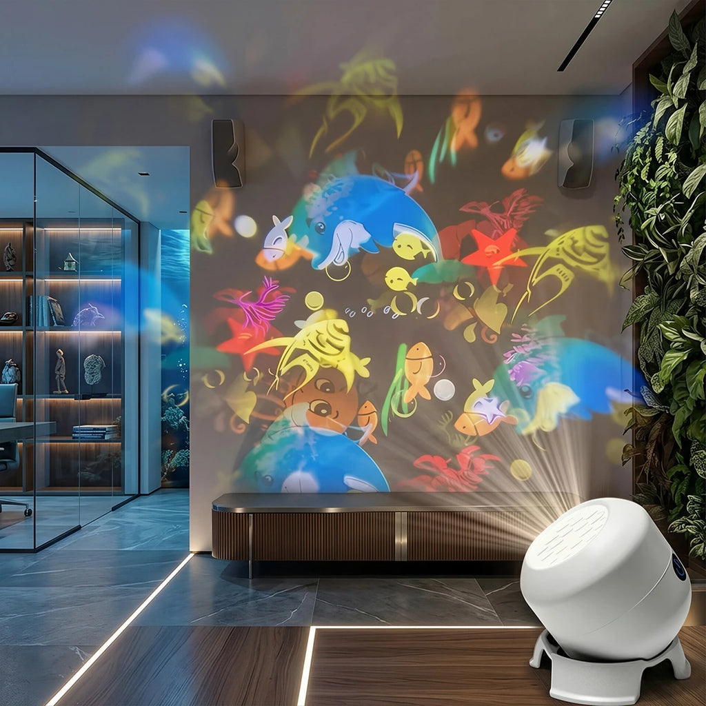 LED Ocean Projector Light USB Powered LED Night Light 360° Rotating Dynamic Atmosphere Lamp for Living Room Bedroom Game Decor
