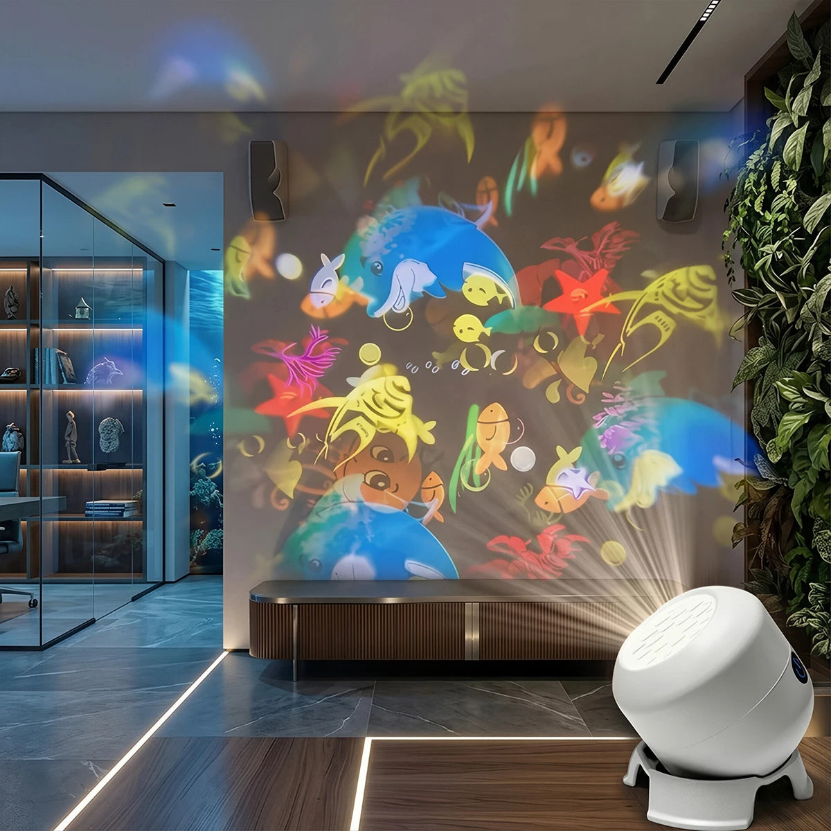 LED Ocean Projector Light USB Powered LED Night Light 360° Rotating Dynamic Atmosphere Lamp for Living Room Bedroom Game Decor
