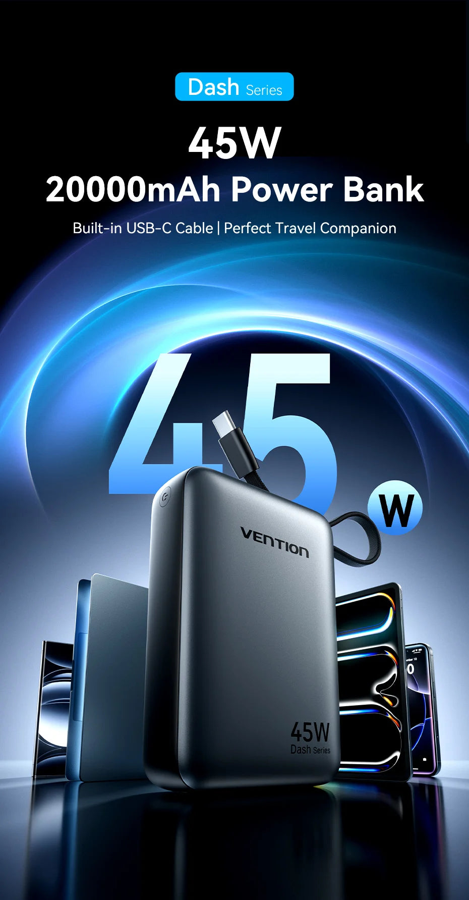 Vention CCC Certification Powerbank 45W 20000mAh Power Bank Type C PD Fast Charging Portable Charger Battery for Phone PC