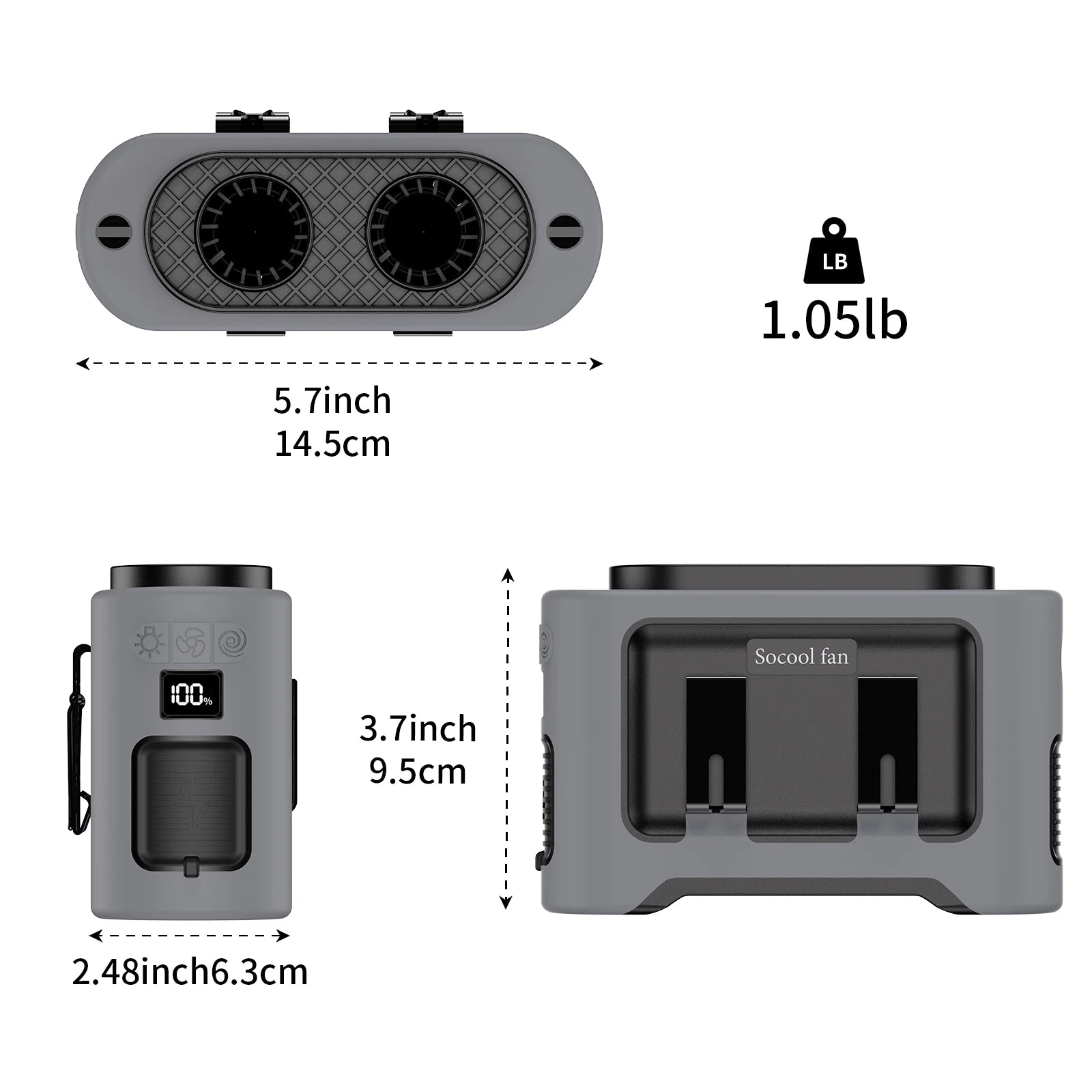2025 New Upgrades Outdoor Portable Waist Fan Hanging Neck Fan 5 Level Strong Wind Power Bank with LED Lighting for Travel Sports