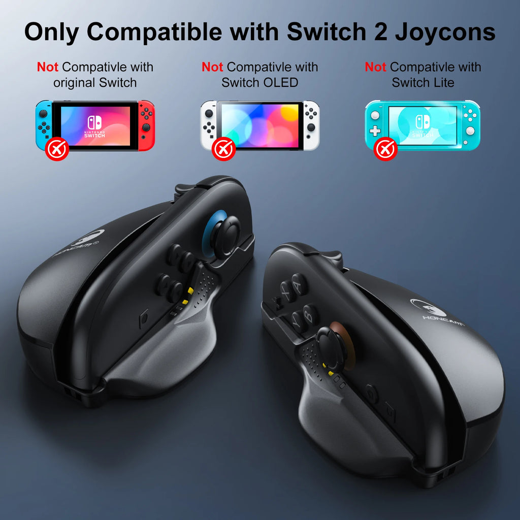 Honcam Ergonomic Mouse Grip for Switch 2 JonCons 2-Pack with Super Smooth PTFE Glide Pads Portable Gaming Controller Stand Black