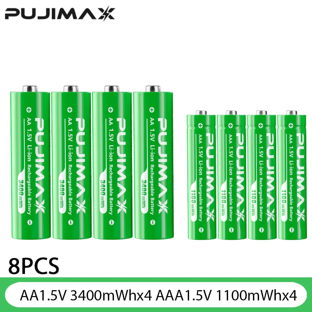 PUJIMAX AA/AAA 3400mWh 1100mWh 1.5V Li-Ion Rechargeable BatteryCharger Lithium Batteries For Mouse Flashlight Fan Game Machine