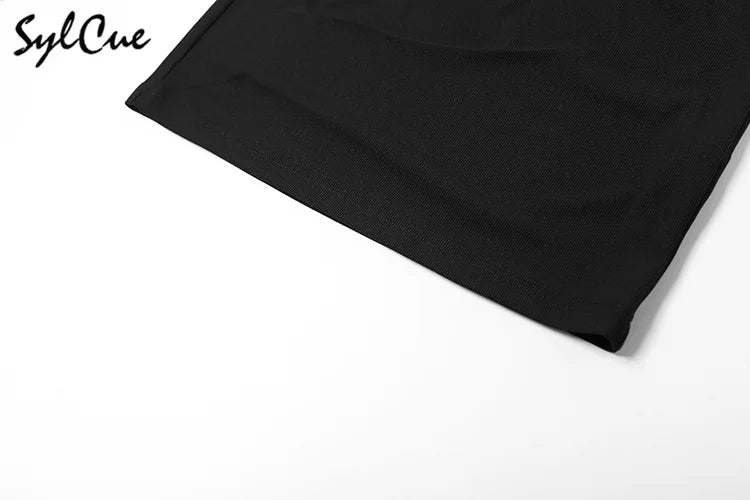 Sylcue Black Mysterious Sexy Lace Stitching Mature Beautiful Sweet Gentle Women'S Winter Long Sleeve Hip Short Dress