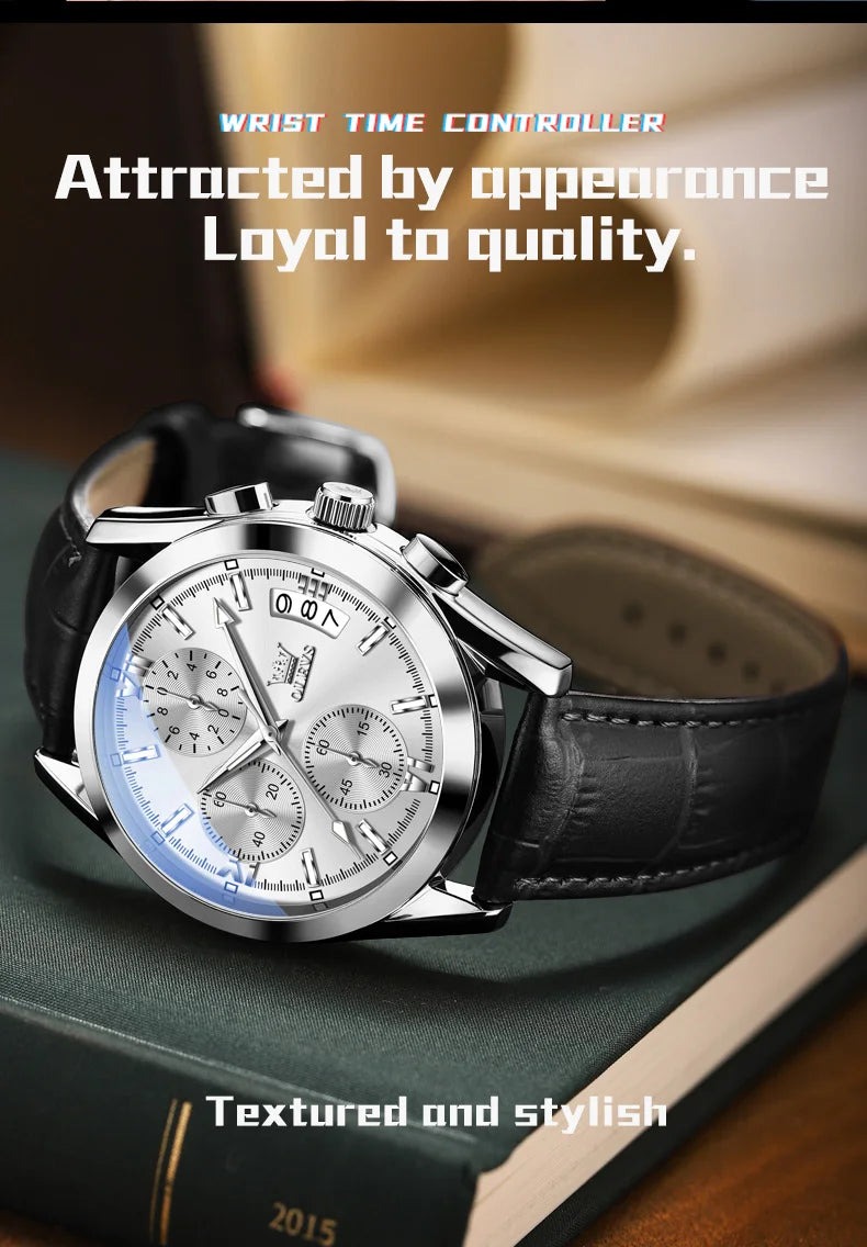 OLEVS 2987 Men Original Quartz Movement Wristwatch Fashion Metallic Texture Calendar Window Luminous Function Waterproof Watch