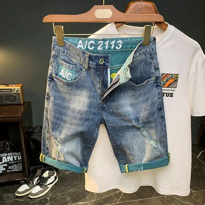 Summer Thin Denim Shorts Men's Trendy Brand Fashion Bermuda Shorts for Men Breathable Design Casual Clothes Man Medium Pants