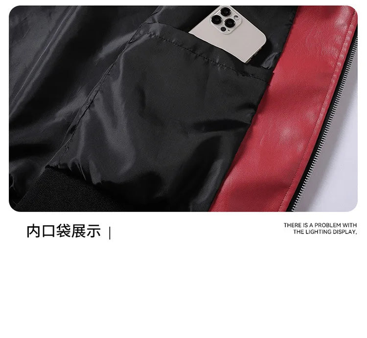 New Motorcycle PU Leather Bomber Jacket Japanese Loose Fashion Flight Jacket Large Size Men's Printed Faux Leather