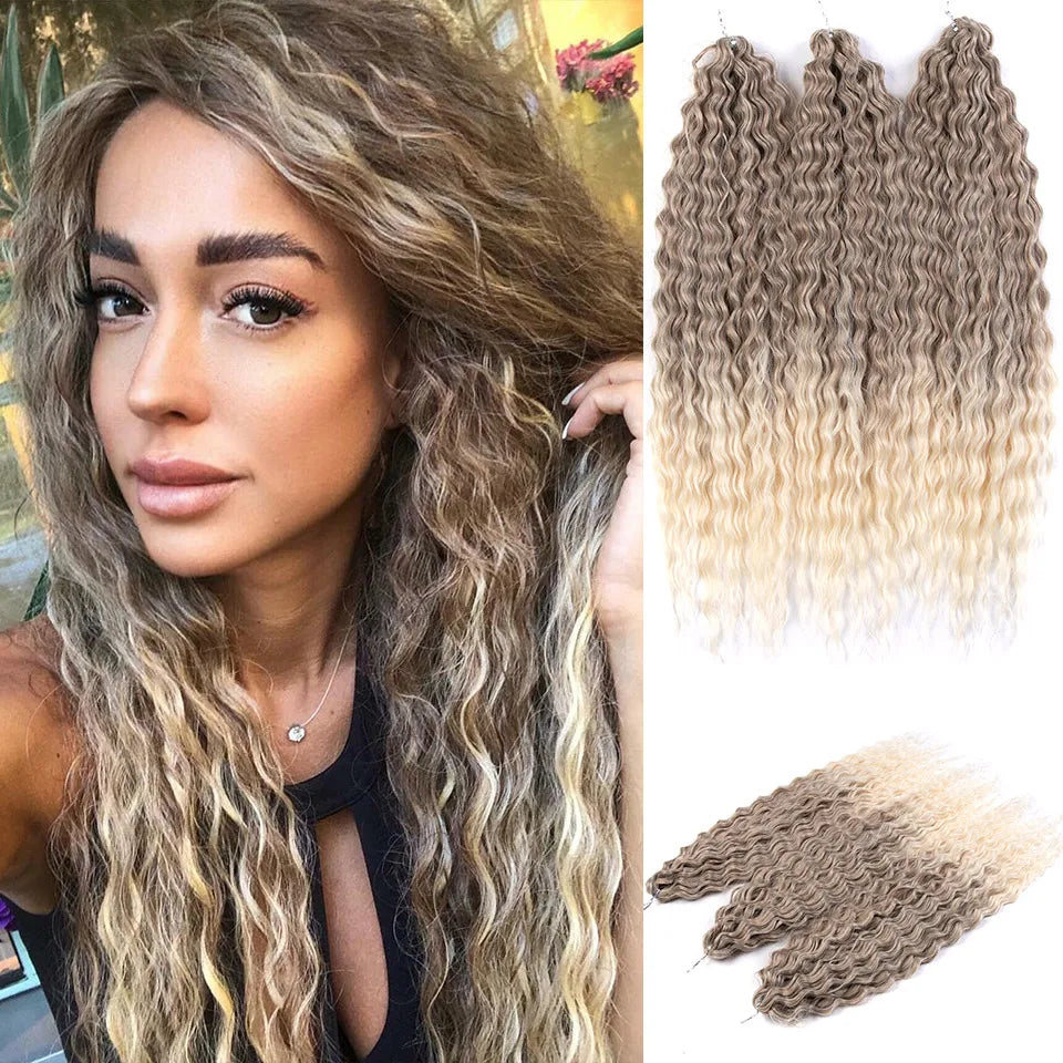 FASHION IDOL 24 Inch 300g Ariel Hair Synthetic Crochet Curly Hair Water Wave Braid Hair Ombre Blonde Braiding Hair Extensions
