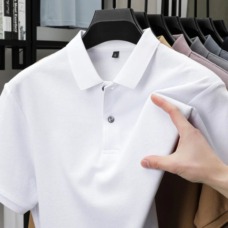 100% Pure Cotton Boutique Short-Sleeved High-End Men's Polo Shirt Summer High-Quality Solid Color Tops Business Casual T-Shirt