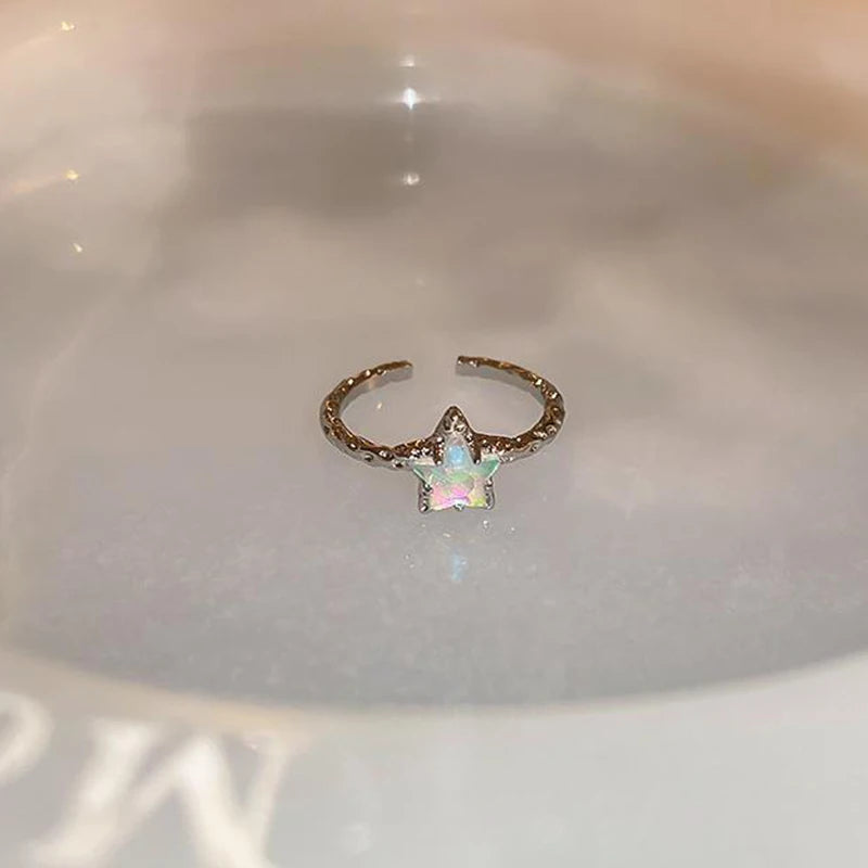 New Blue Planet Star Moon Rings for Women Zircon Rhinestone Pearl Open Finger Rings Sweet Party Y2K Jewelry 2000S Girls Gifts