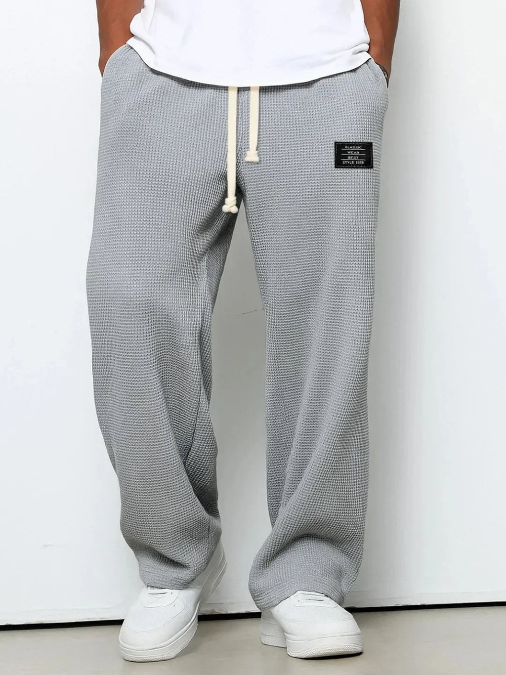 Waffle Straight Leg Pants Men's Summer New Style Wide Leg Pants Men's Youth Summer Casual Pants