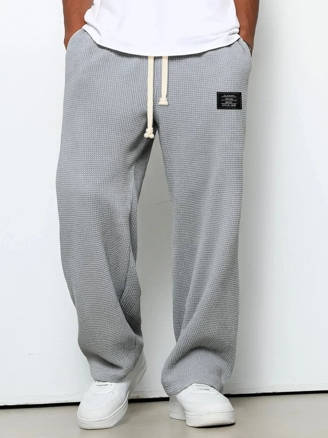 Waffle Straight Leg Pants Men's Summer New Style Wide Leg Pants Men's Youth Summer Casual Pants