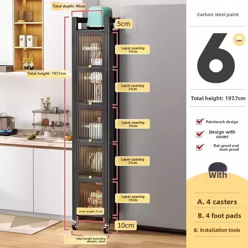 Multi-functional Kitchen Shelf Floor-to-ceiling Shelf Locker Microwave Pot Oven Cabinet Storage Rack with Cabinet Door