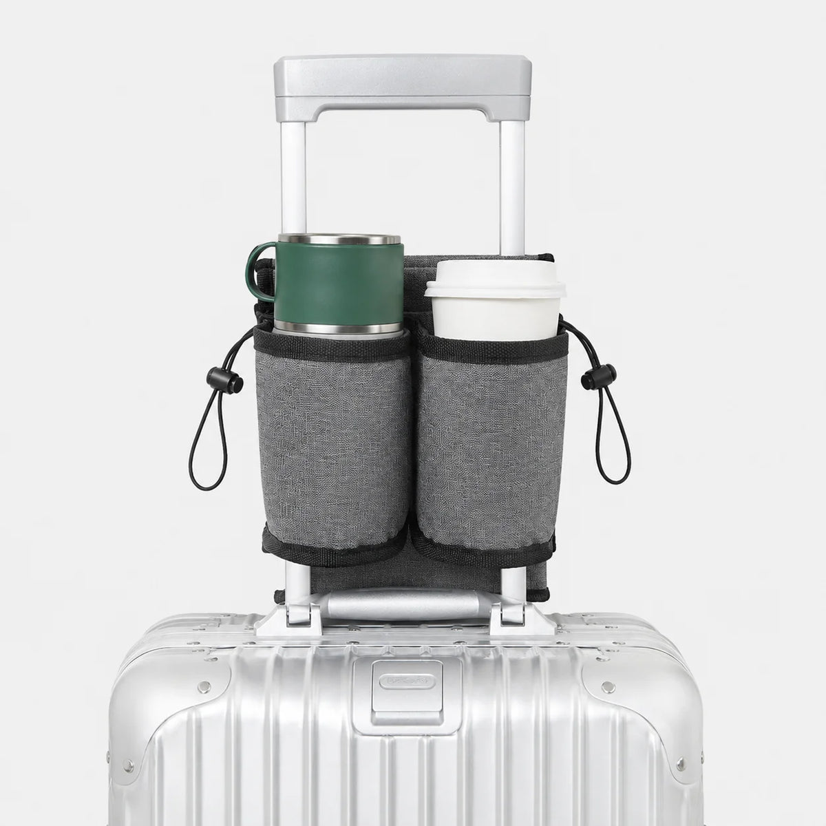 Travel Cup Holder for Suitcase Foldable Luggage Drink Holder Bag with 2 Cup Slots Back Pocket Organizer