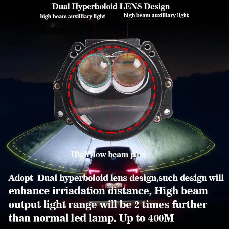 Sanvi 3” S13 Bi LED Dual Hyperboloid Projector Lens Headlights Angel Eyes 12V 68W 5500K 18000LUX For H4 H7 9005 Car Accessories